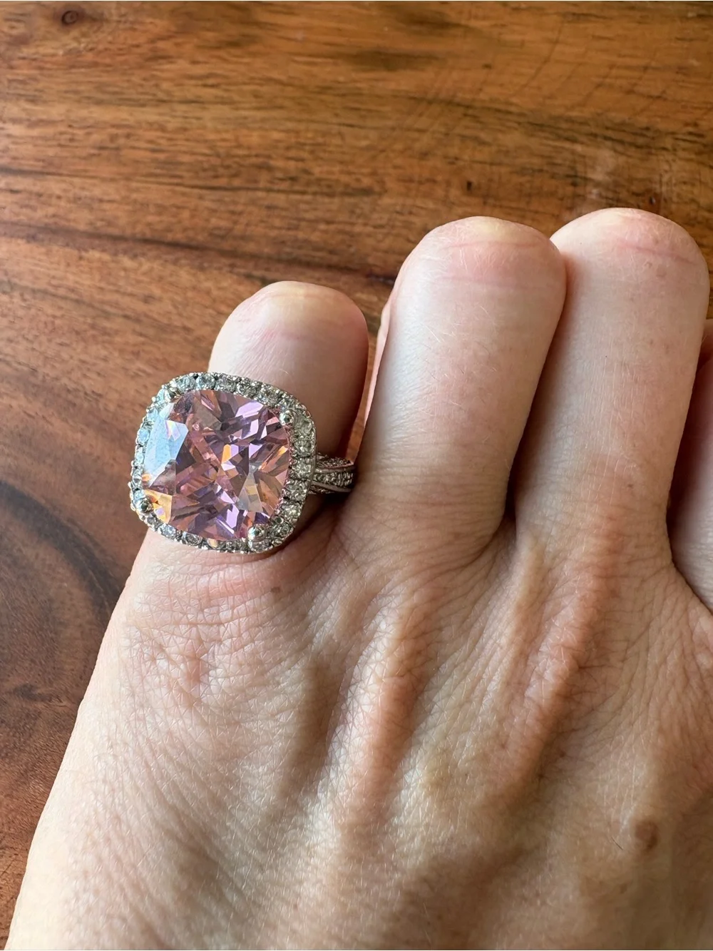 Vintage Pink Cushion Halo Cocktail Ring - Size 5.75